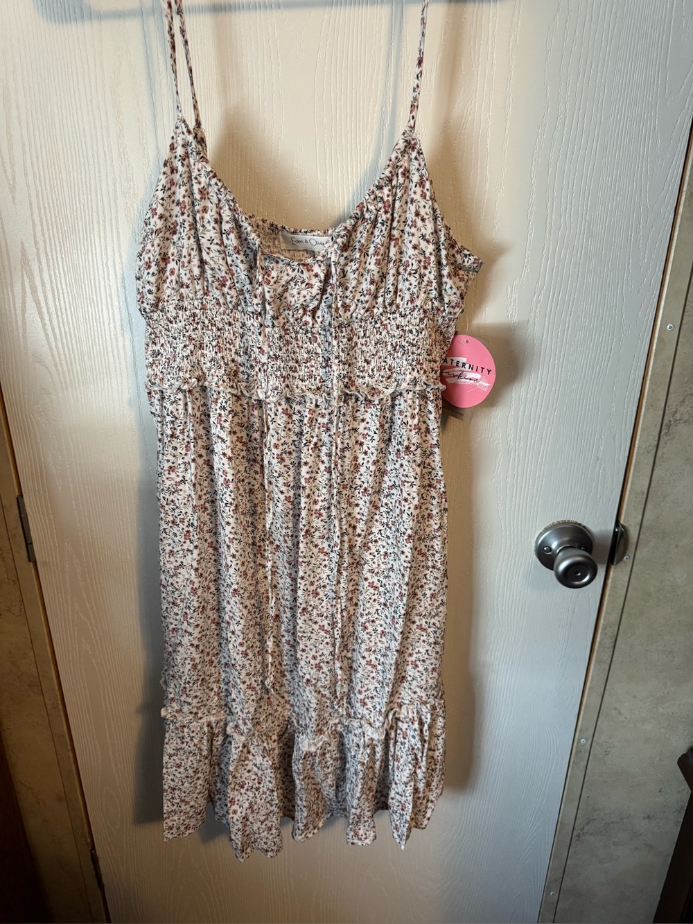 Eden & Olivia Cream Floral Smocked Maternity Tank with Pink and Green Accents